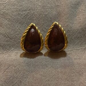 Elegant Gold and Brown Teardrop Earrings